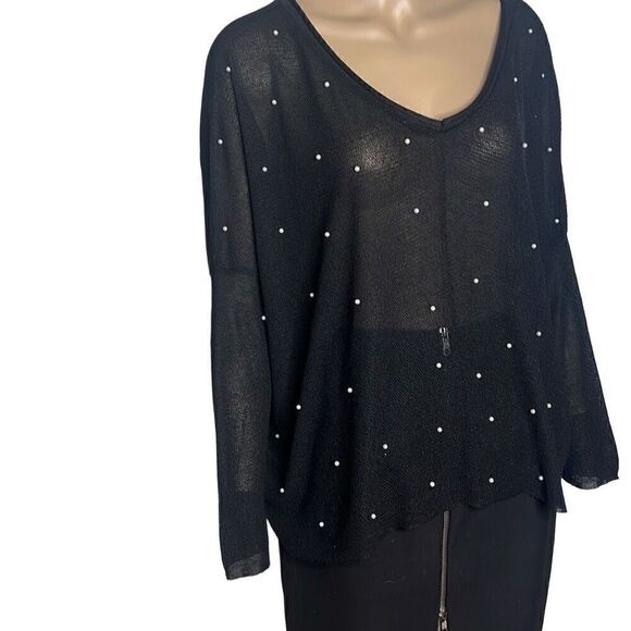 Zara light weight black top sweater pearls S - Picture 3 of 13